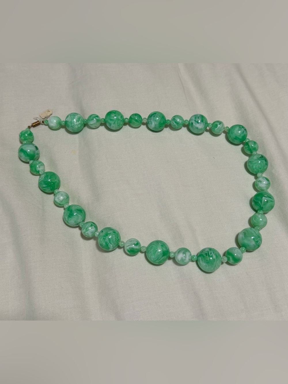 Green Marbled Bead Necklace - Unbranded